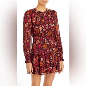 AQUA Metallic Floral Print Mini Dress Size M